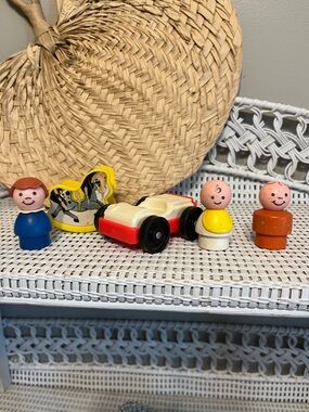 Vintage little people, car and rocking horse Fisher Price